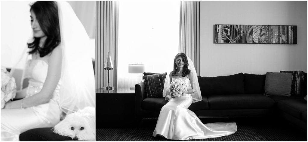 Black and white portraits of Bride at Hotel Loews 