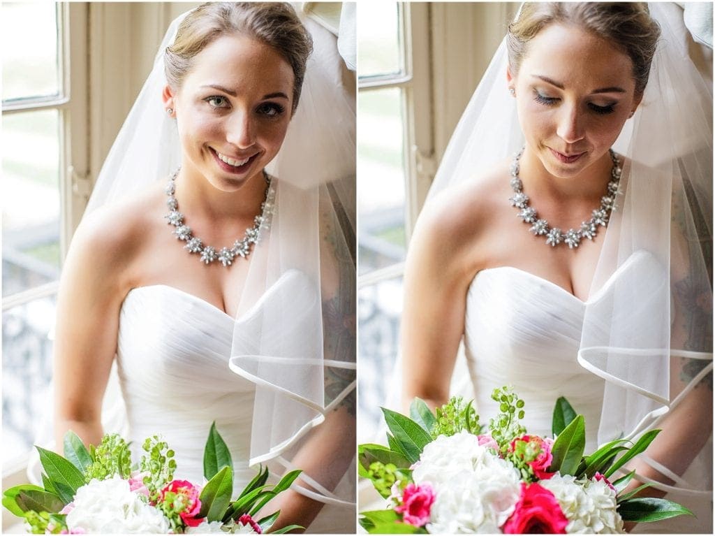 Gorgeous bride in front of window at Historic Duportail House Wedding