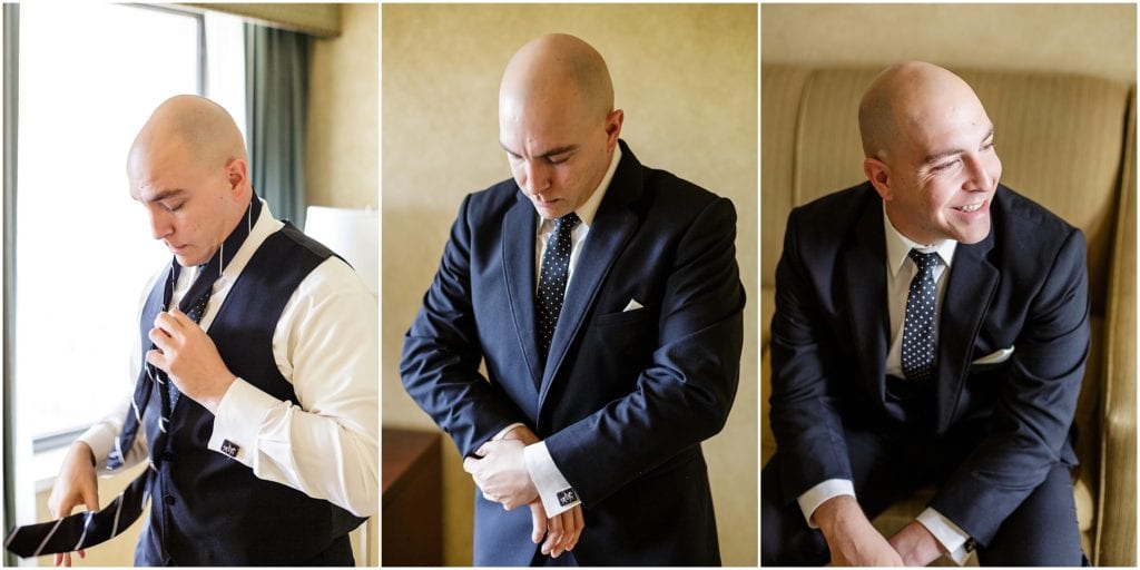 Groom getting ready at duportail house 