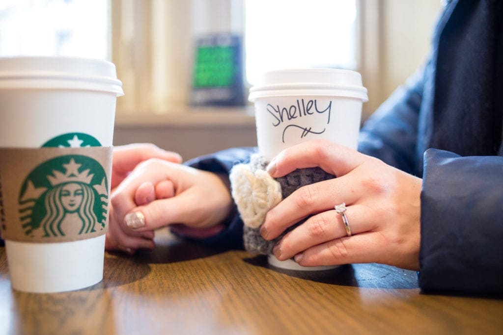 engagement photos at Starbucks