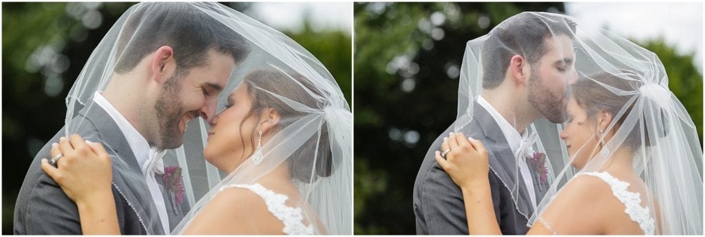 love veil shots of bride and groom under them 