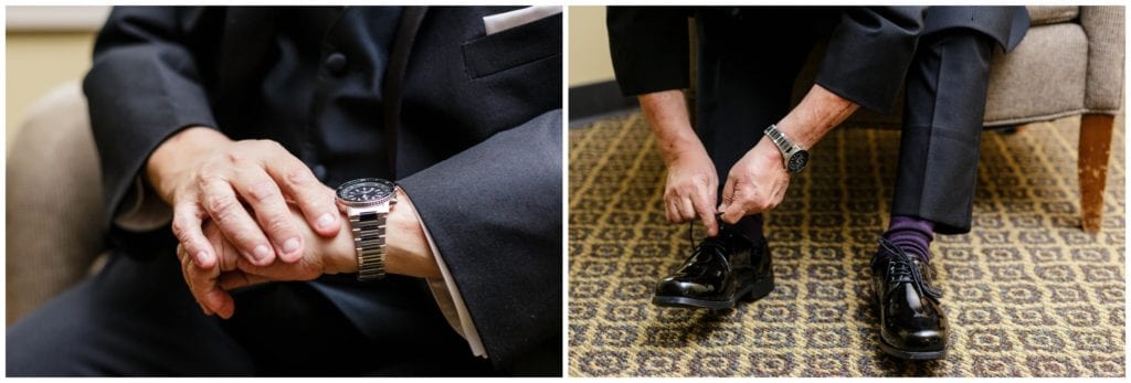 Groom, watch, shoes, wedding day preparation photos
