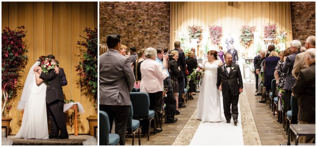 Fun ideas for first kiss during the wedding ceremony. This couple covered their kiss with a bridal bouquet 