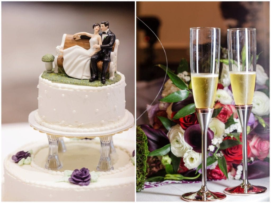 Details cake topper ideas and champagne flutes