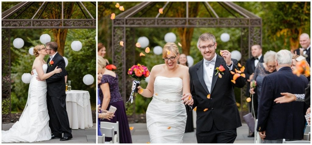 William Penn Inn Wedding photos of bride and groom exciting ceremony- love how they threw the flower petals 