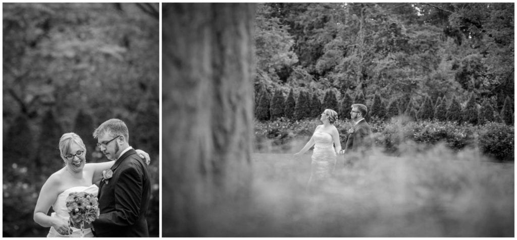 Black and white photos of bride and groom at William Penn Inn