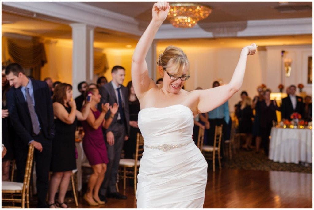 Bride dancing at her wedding reception at William Penn Inn. Photos by Ashley Gerrity Photography