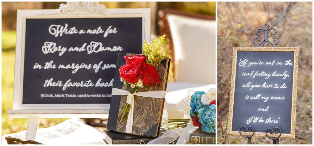Wedding signs and  mark twain.  Wedding details for gilmore girls wedding day.