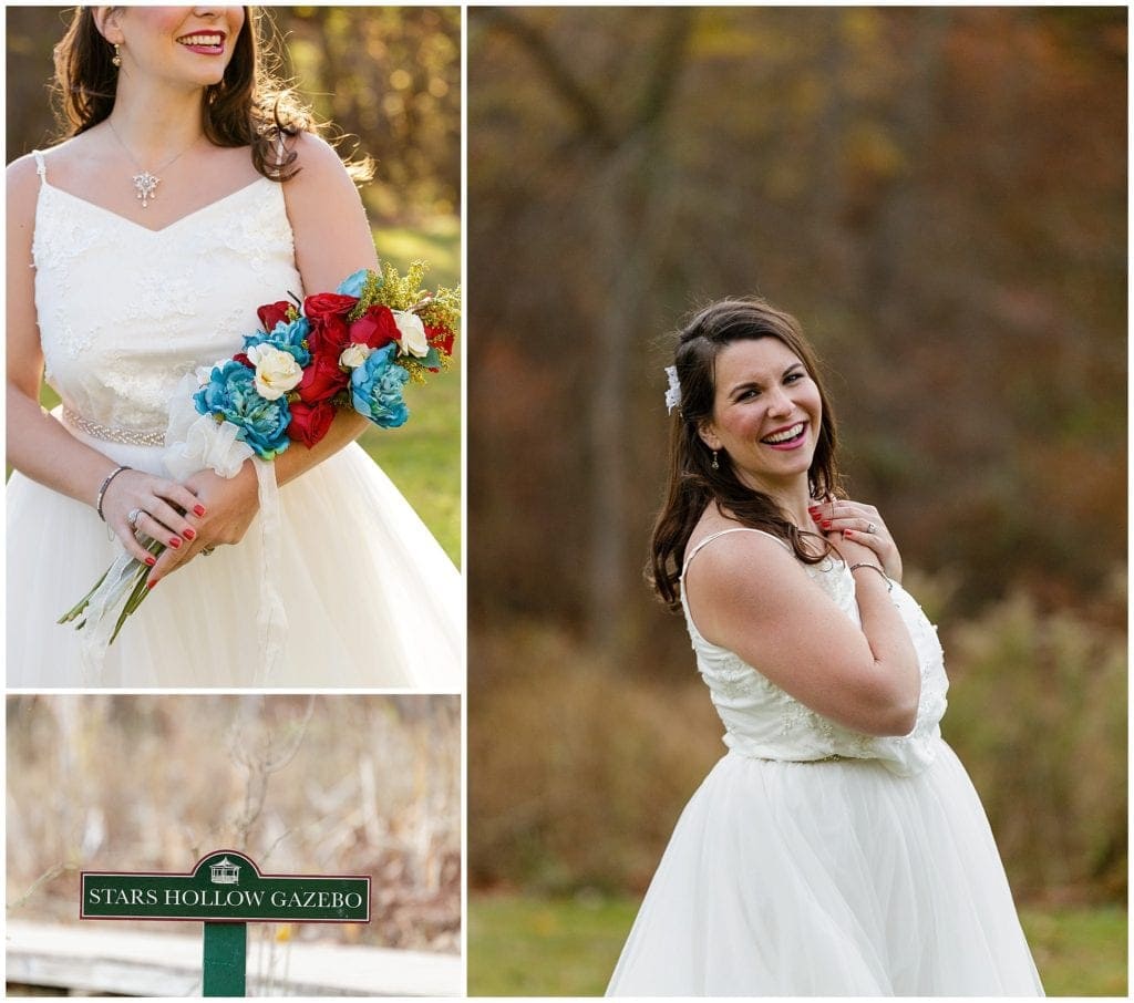 blue and red wedding bouquet for a Gilmore Girls Wedding Editorial photo Shoot