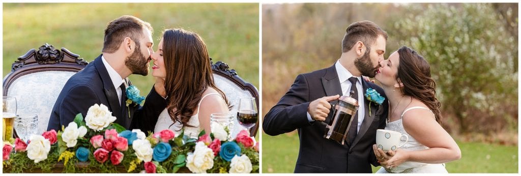 Pink, red and blue wedding flowers for coffee lover Gilmore Girl 