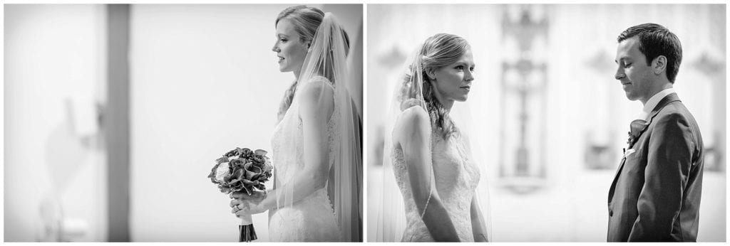 vow exchange, black and white, bride and groom