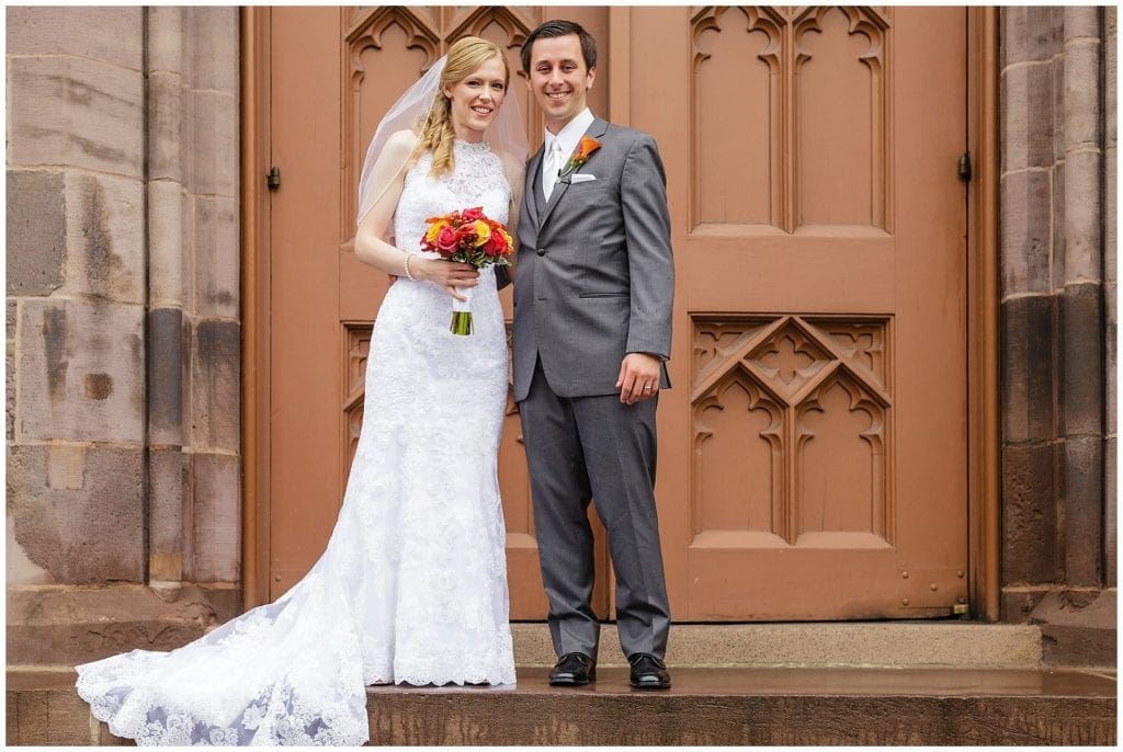 Church steps, newlyweds