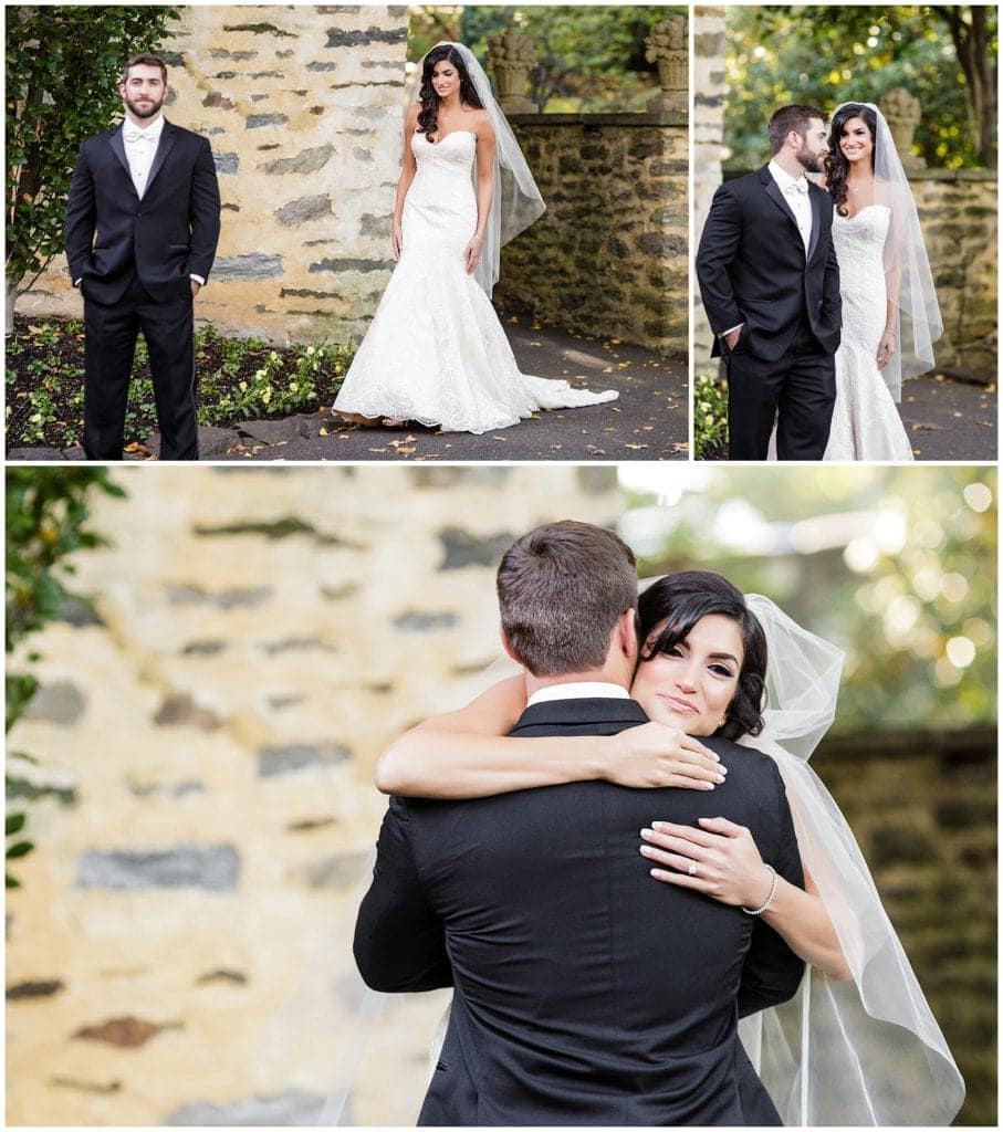 First look pictures at Huntingdon Valley Country Club - Rustic chic wedding 