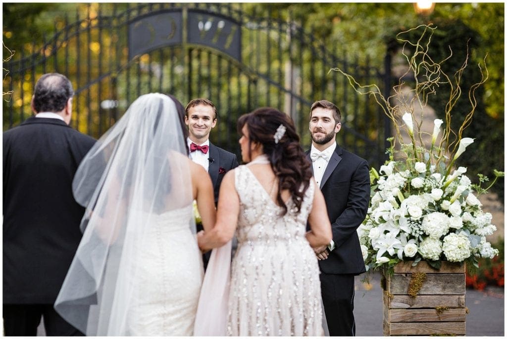 Outdoor wedding ceremony at Huntingdon Valley Country Club. Photos by Ashley Gerrity Photography.