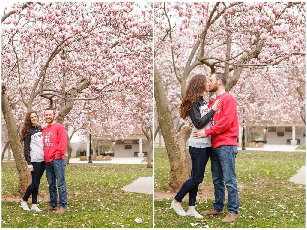 engagement pictures wearing Rutgers essentials and clothes