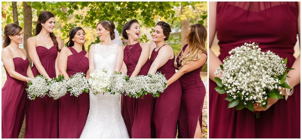 baby breath bequests work so great for deeper wedding colors like wine color or burgundy during a fall wedding. 