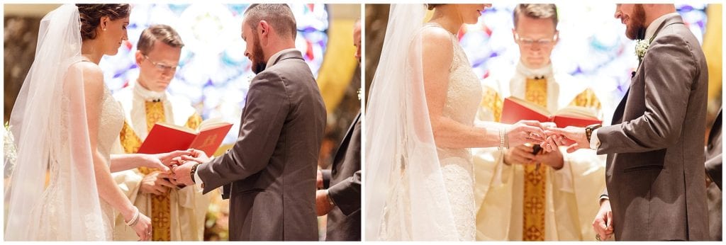 St. Bartholomew the Apostle wedding ceremony photos, ring exchange shots