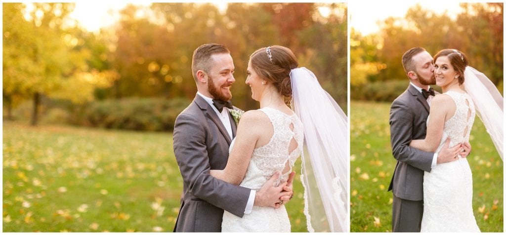 outdoor sunset photos during the fall are great for wedding pictures of bride and groom - rustic chic 