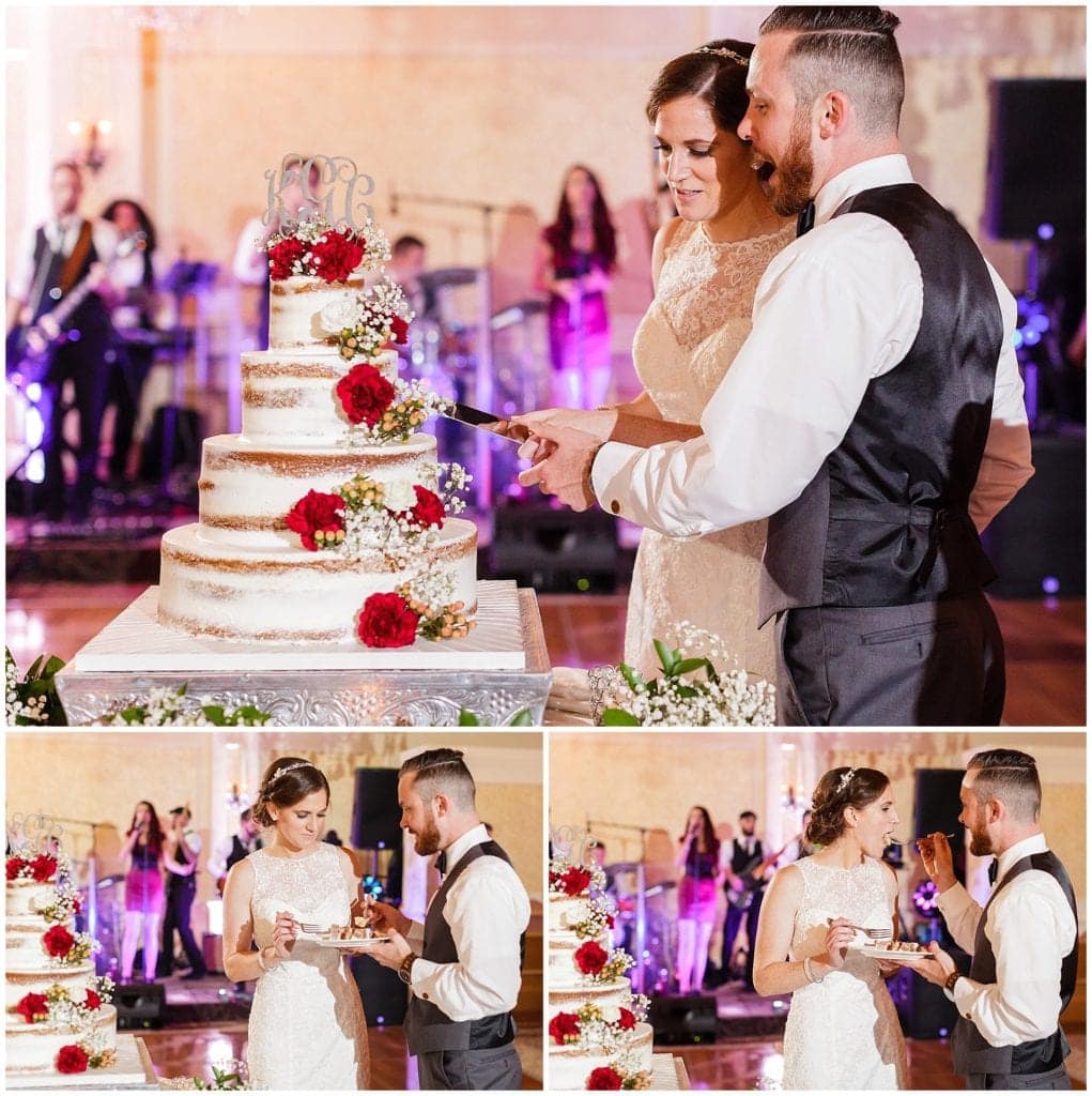 Palermo rustic wedding cake with red flowers 