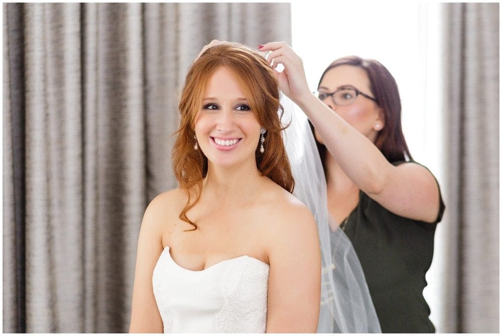 gorgeous red head bride getting ready at the Ritz Carlton in Philly 