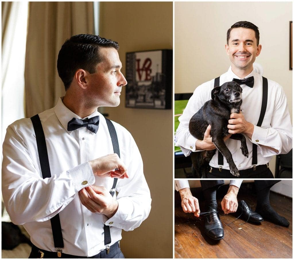 How cute is this dog with groom on wedding day during getting ready photos at The Ritz Carlton 