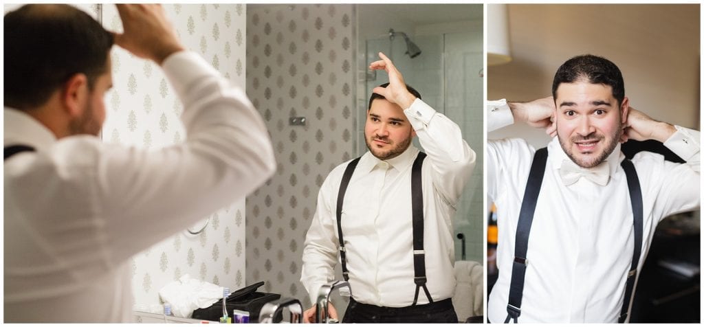 candid photos of groom getting ready at Méridien in Philly 