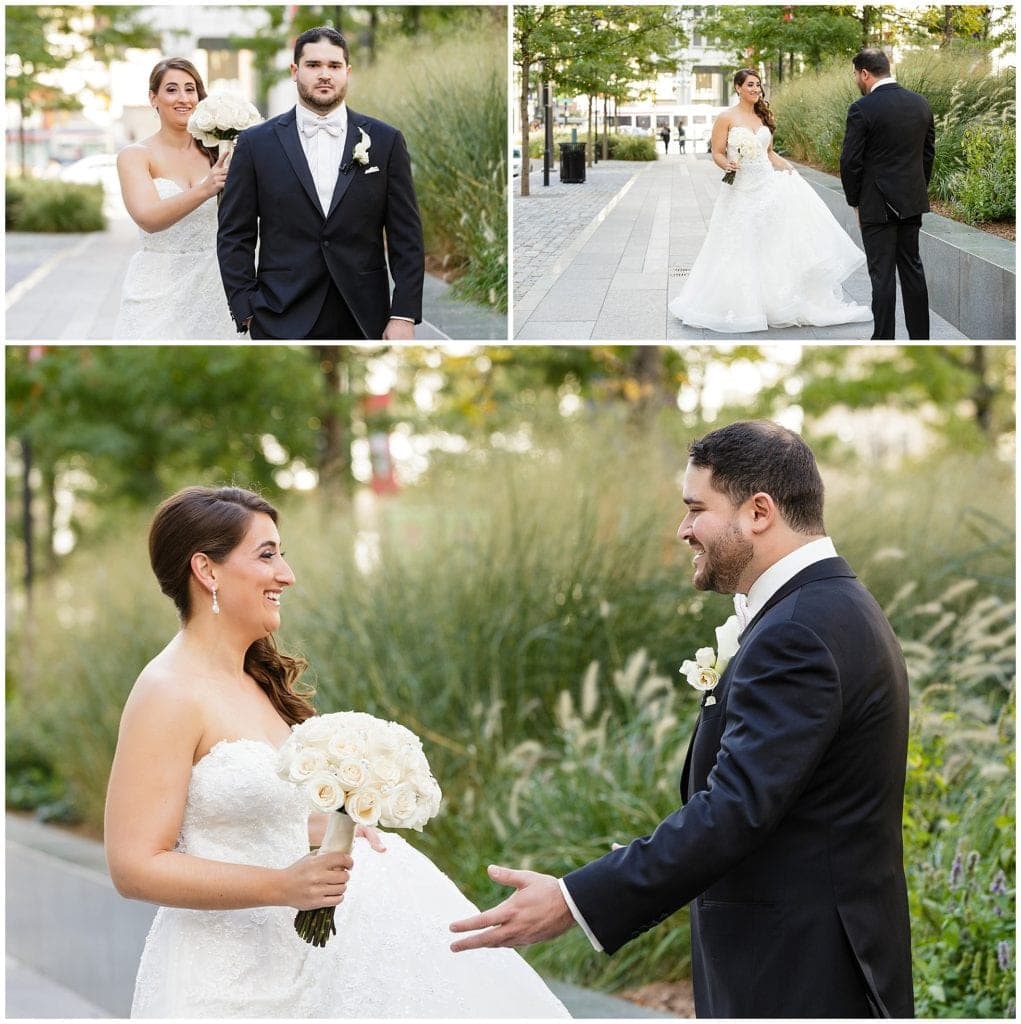 Bride and groom photos seeing each other for the first time, wedding at Vie in Philadelphia 