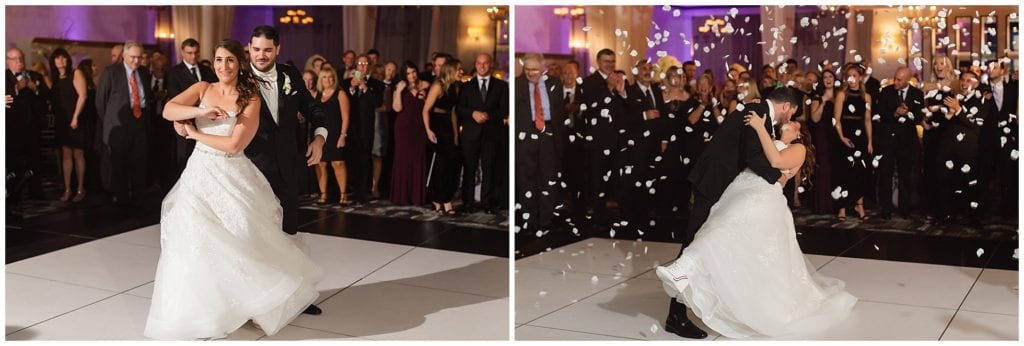 Unique idea for bride and groom dance, throw rose petals at the end, makes for a gorgeous first dance photo