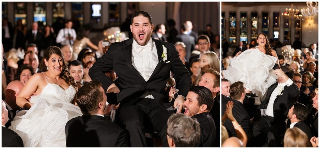 Jewish dance, the hora at gorgeous black tie wedding at Vie 