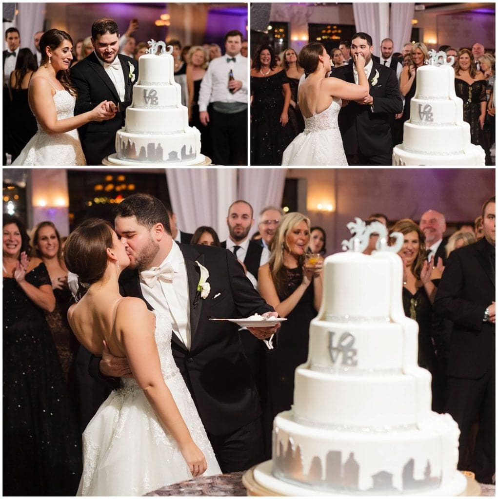 this is the coolest wedding cake for couples getting married in Philadelphia. Love the Love sign and Philly buildings places on wedding cake design 