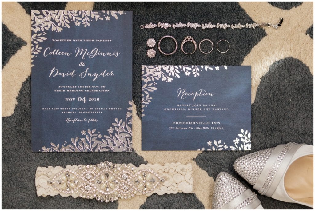 navy blue and silver wedding invitation suite chalk print