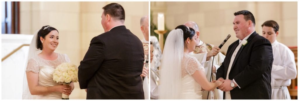 Vows exchanged during catholic wedding mass at St Coleman's Church in Ardmore, PA- wedding ceremony photos