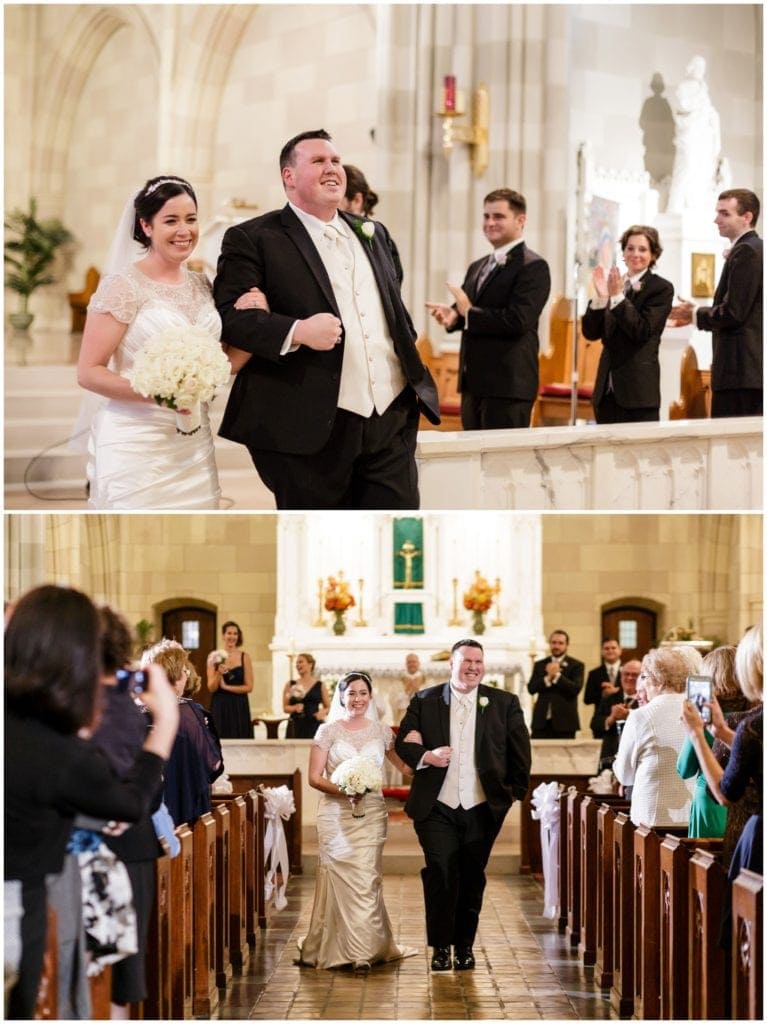 bride & Groom leaving catholic wedding mass at St Coleman's Church 