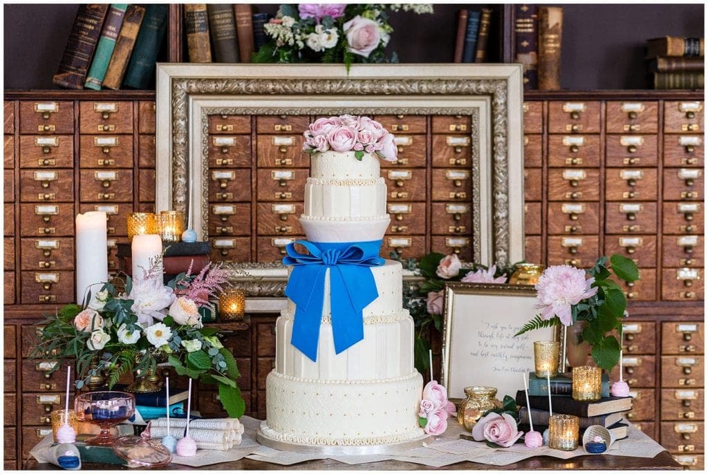 elegant fresh country style wedding cake and wedding details, love the pink and blue and scenery of College of Physicians 