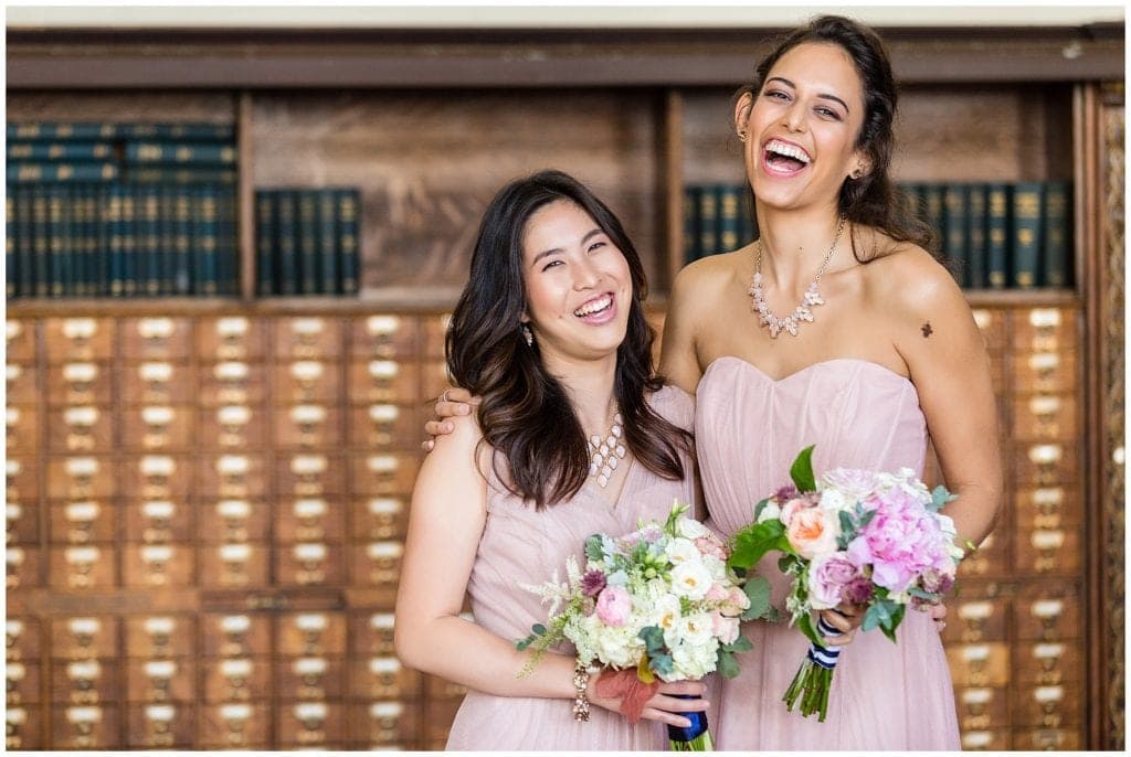 Bella Bridesmaids mauve bridesmaid dresses, pretty pink and white bouquets 