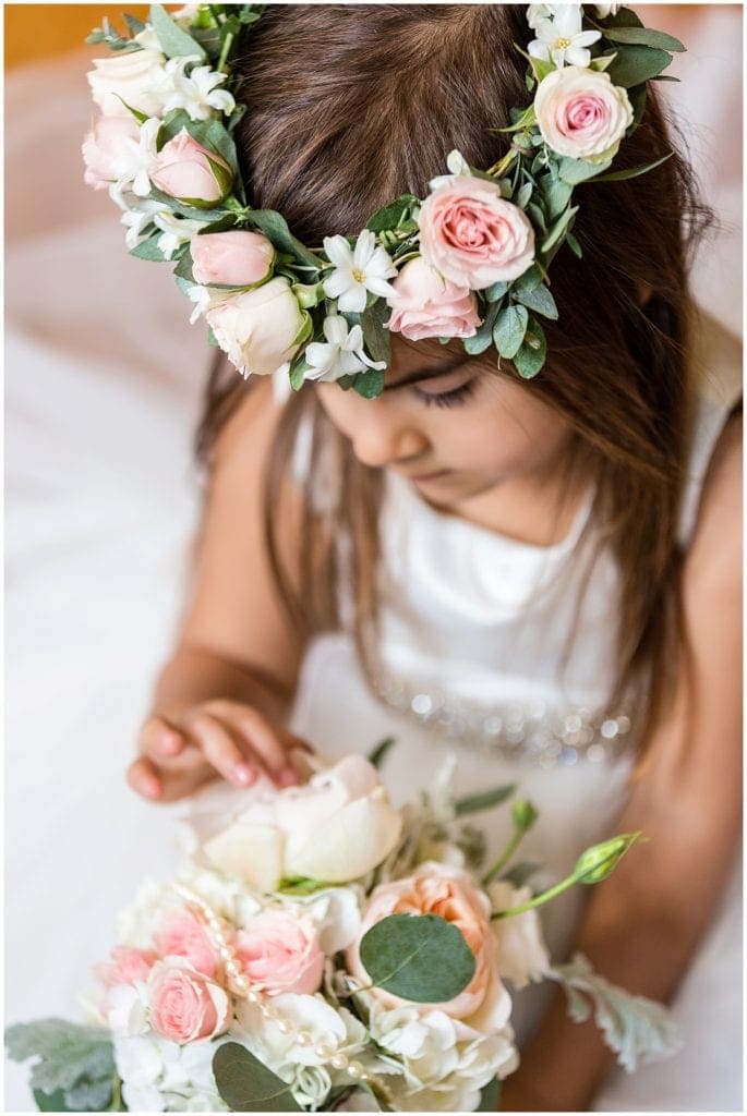 unique floral crown for flower girl at wedding 