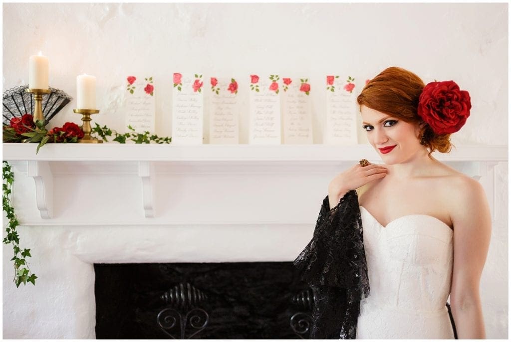 gorgeous bride by mantle at Bolingbroke Mansion