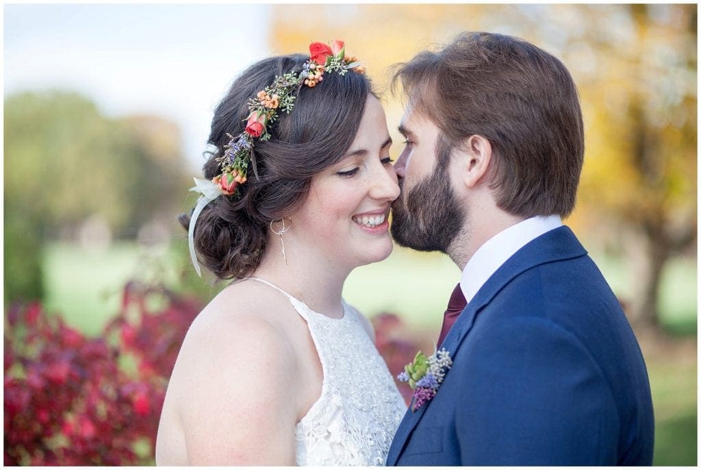 romantic fall wedding photo of bride and groom at Chauncey Center wedding