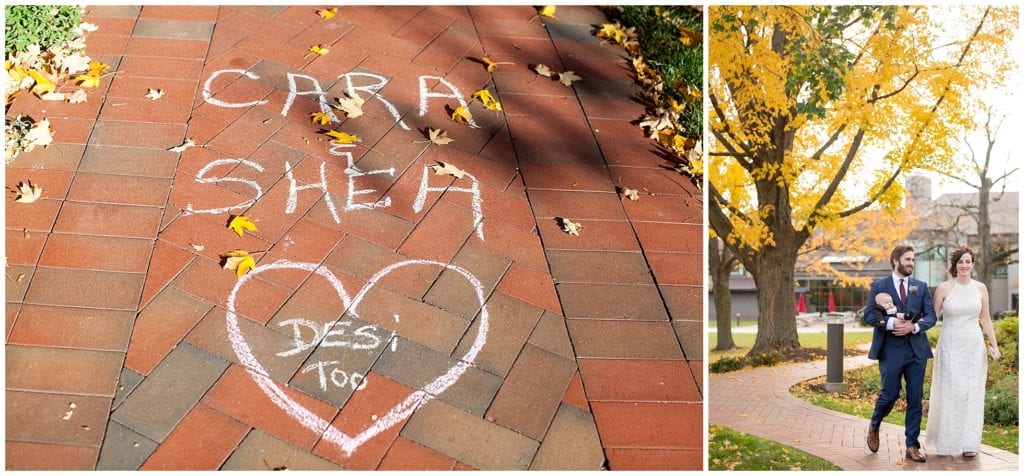 unique way to incorporate couples baby in wedding ceremony. Fall wedding at Chauncey Center