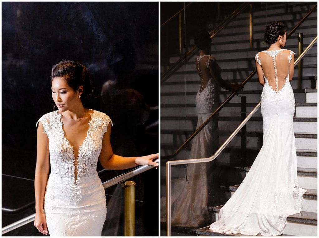 what a great lace modern wedding dress and sexy open back - Loews Hotel