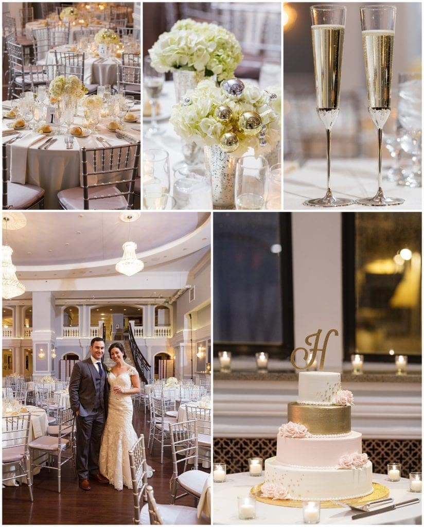 white and gold wedding decor. Arts Ballroom Wedding Photos