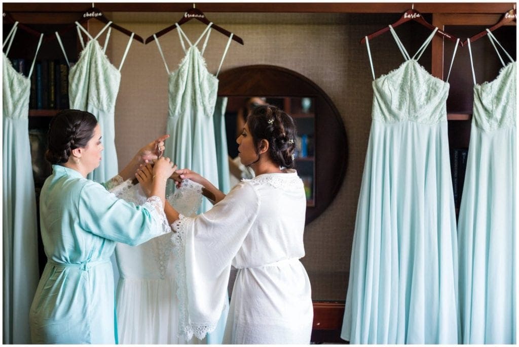 Bride getting ready for her Historic Penn Farm Wedding