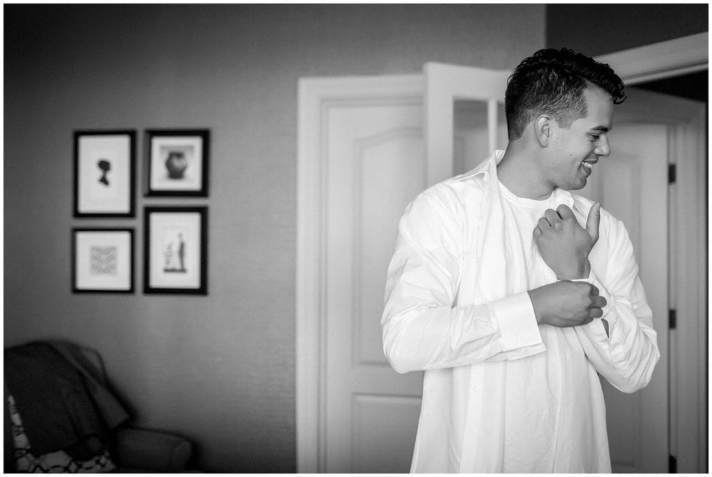 Andrew prepared for their Historic Penn Farm wedding at the Sheraton Wilmington.