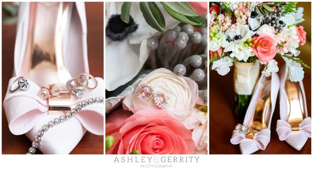 Pink and Gold bridal details | Wedding shoes | Wedding Jewelry