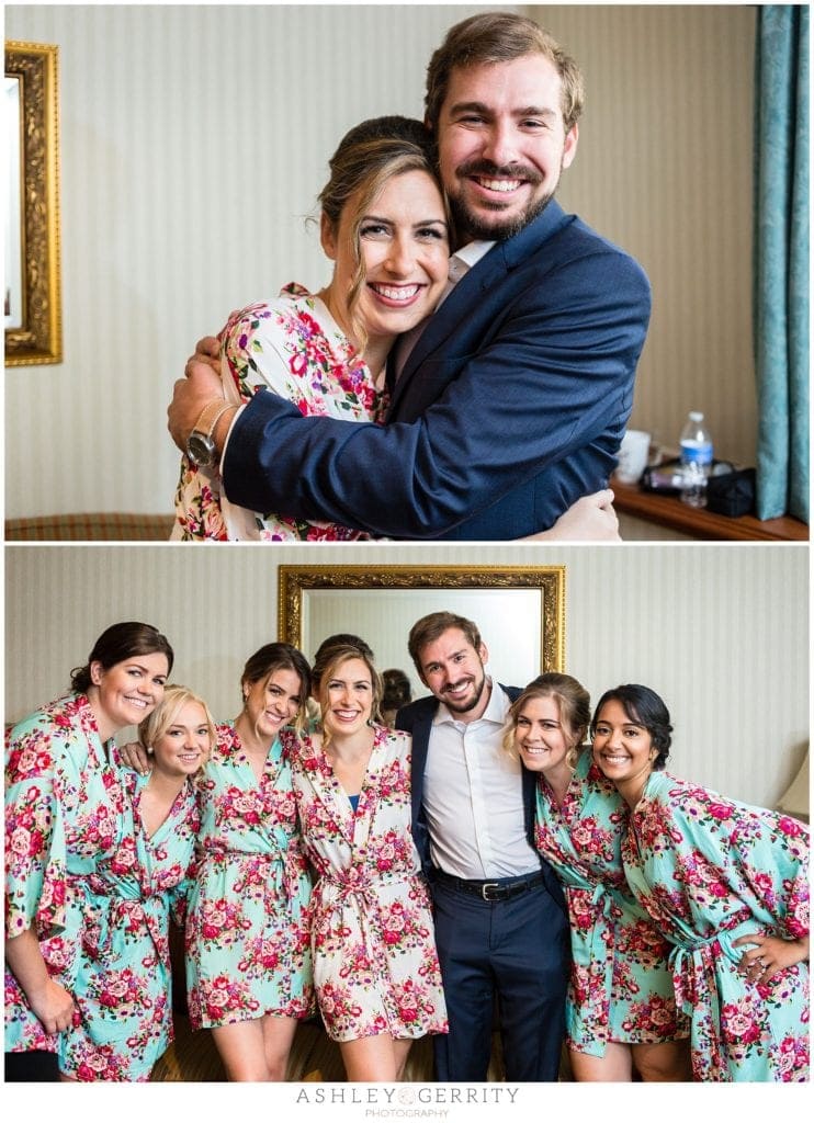 Floral Robes for Bridesmaids during wedding prep at the Radnor Hotel in Wayne, PA