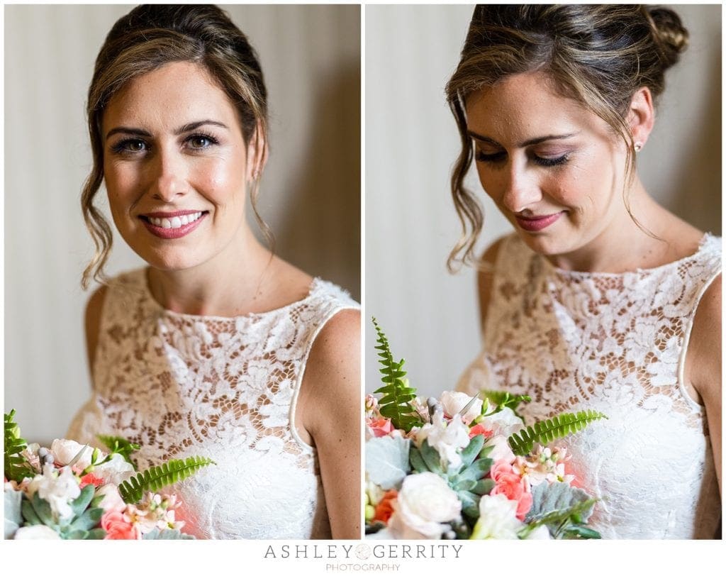 Classic Window-lit bridal portraits with Pink & White Bouquet