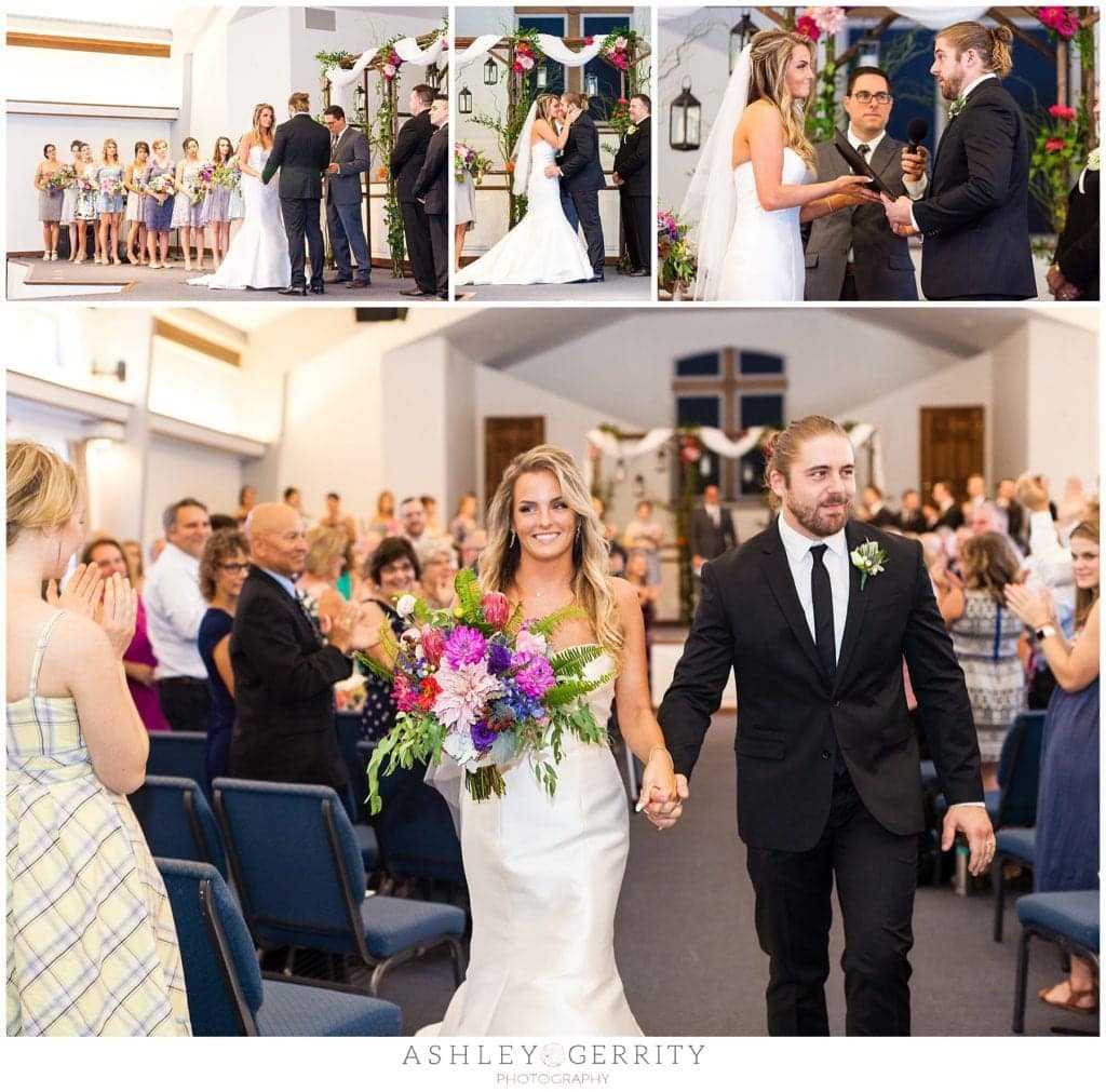 Bride and groom | Wedding ceremony | Bride and groom exchange rings | Bride and Groom recessional