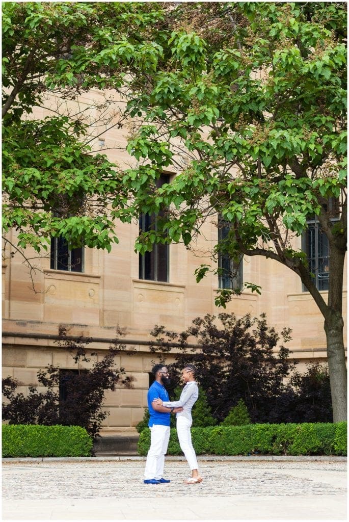 Epic scene at the Philadelphia Museum of Art | royal blue engagement outfit