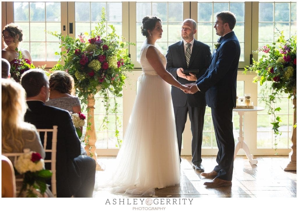 bride and groom, wedding ceremony, barn wedding, rustic wedding, burgundy and navy blue