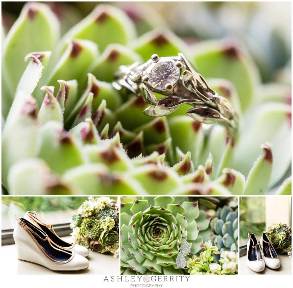 Wedding Rings, Engagement Ring, succulents, succulent bouquet, bouquet, wedding shoes, bridal details
